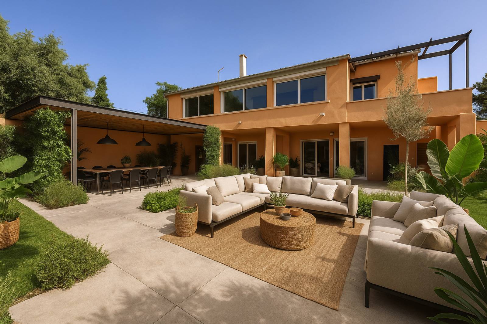 AI-generated landscaping - Drôme Provençale - Sale of a property with reception halls for events and seasonal rentals, panoramic views of the hills and Mont Ventoux.