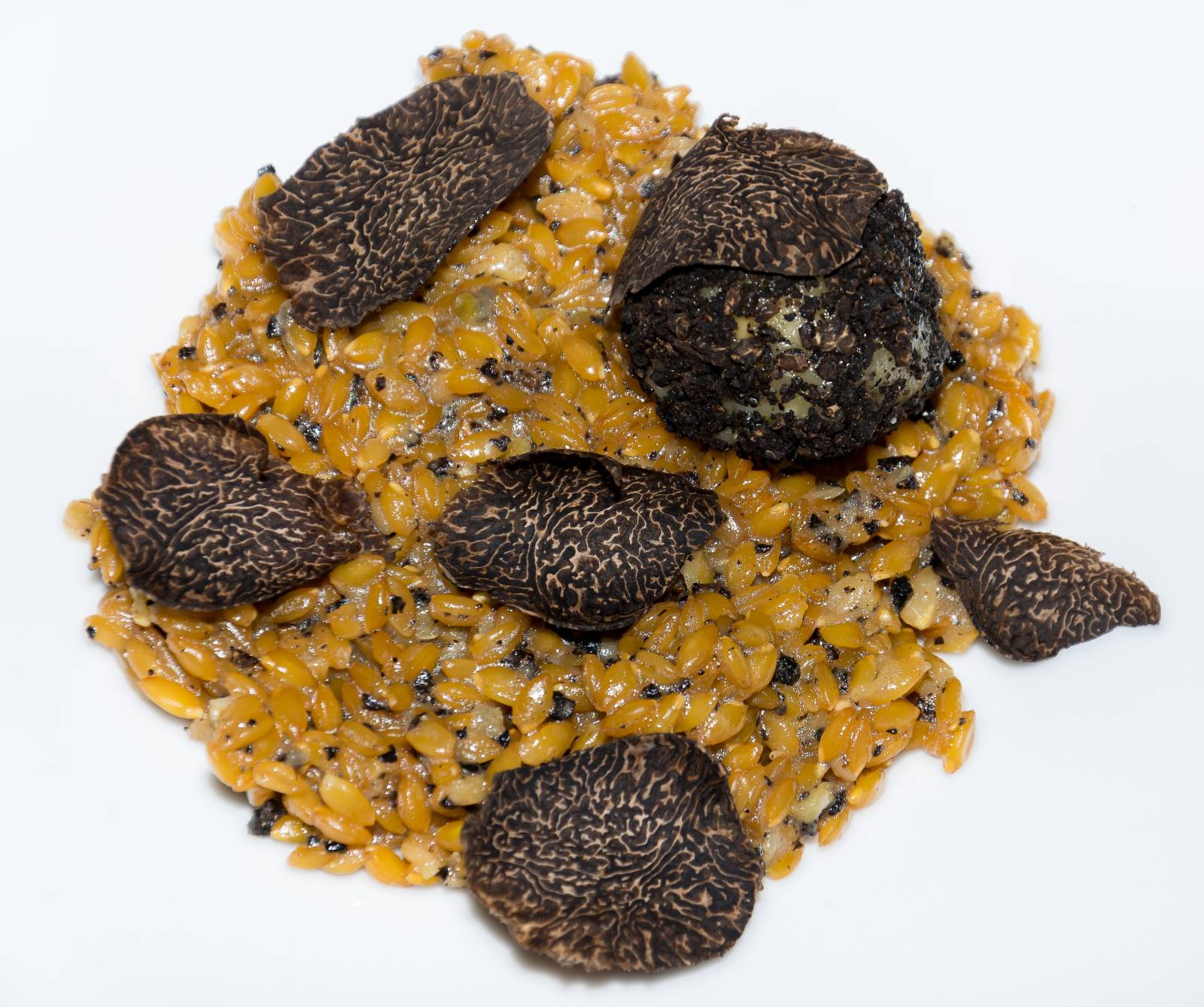 Provençal recipe: Sault einkorn wheat risotto with black truffles, Banon cheese with Capeou olive oil