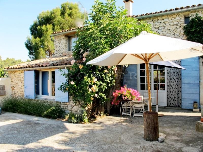 For sale in Provence, in Luberon, charming stone built house with landscaped garden and offering a view on the Luberon
