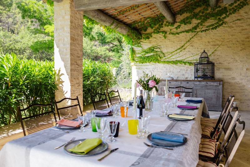 For rent in Gordes, stone Bastide in an elevated position with Luberon views, spacious grounds, and pool.