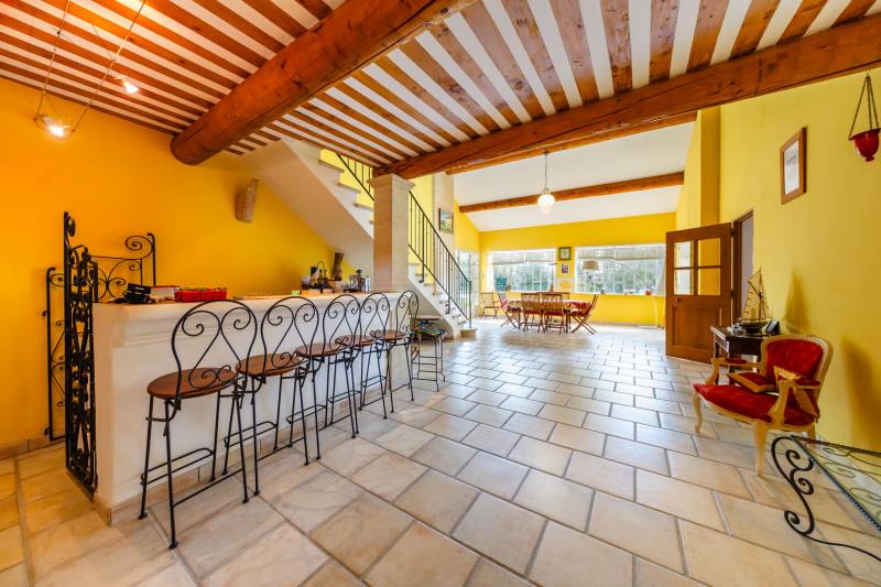 This historic 1850 farmhouse, located by the Canal de Provence, features 386 m² of living space across three levels, a converted barn, and a veranda. Surrounded by a lush garden and an infinity pool, it offers great potential for family living or guest ac