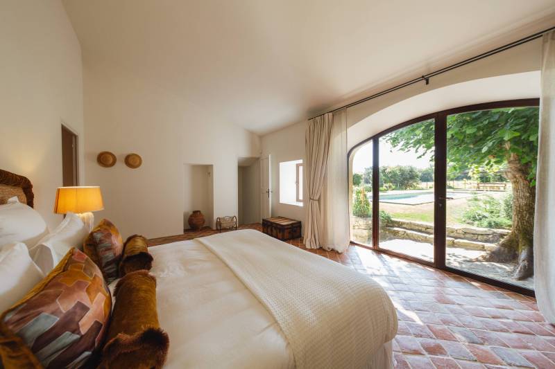 Bedroom with pool view