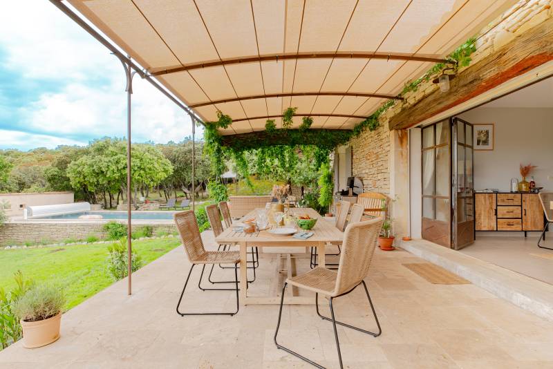 For sale in the hills above Gordes: an 8,500-square-meter property featuring two separate houses and a swimming pool.
