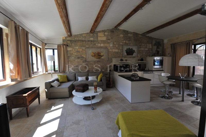 Luberon, for sale, superb stone village house with garden, swimming pool, views on the provençal countryside