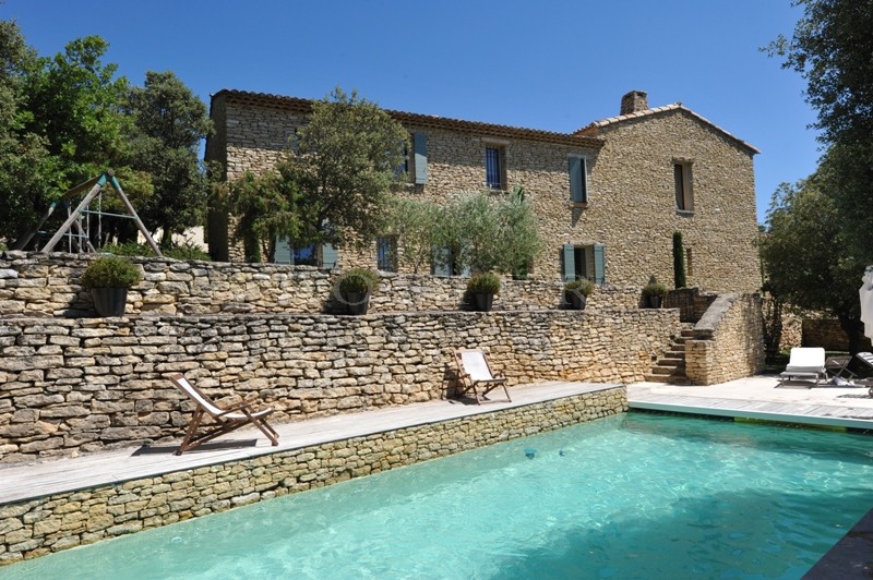 For sale in the golden triangle of Luberon, stone house in the hills with swimming pool on a terrace, breathtaking views facing South