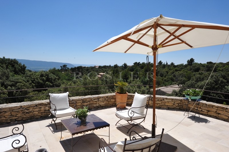 For sale in the golden triangle of Luberon, stone house in the hills with swimming pool on a terrace, breathtaking views facing South