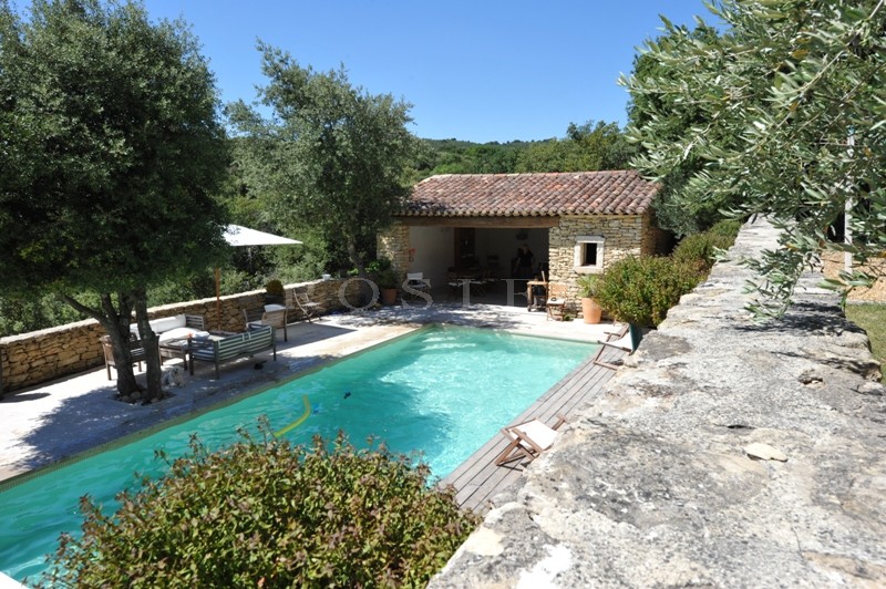 For sale in the golden triangle of Luberon, stone house in the hills with swimming pool on a terrace, breathtaking views facing South