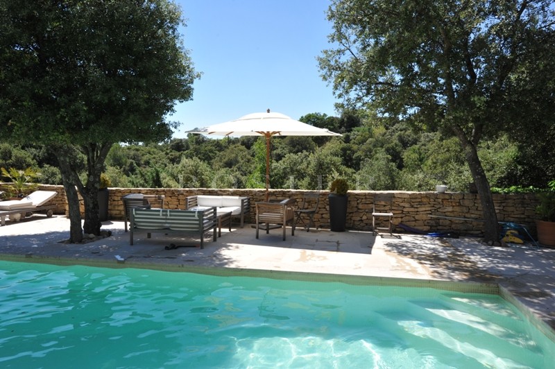 For sale in the golden triangle of Luberon, stone house in the hills with swimming pool on a terrace, breathtaking views facing South
